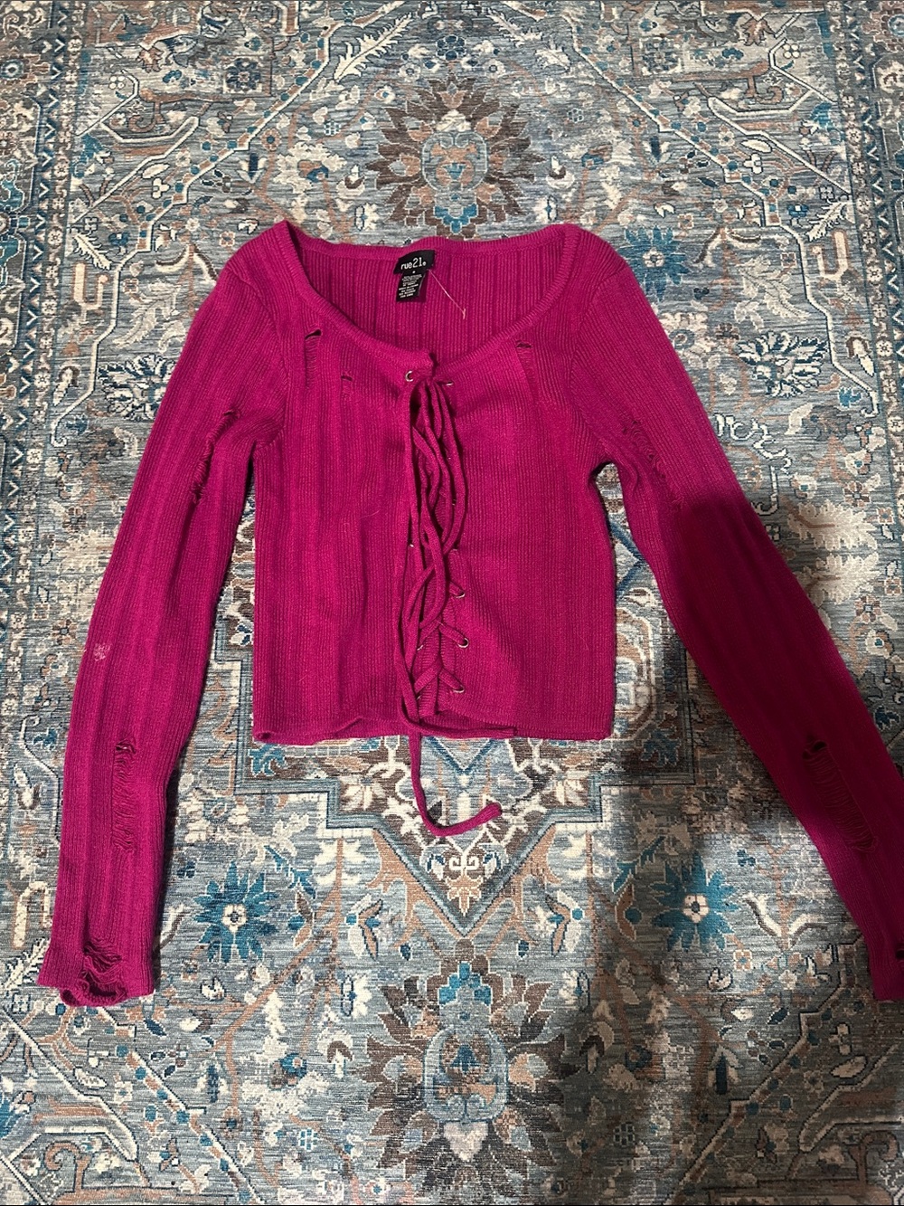 Rue21 Hot Pink Lace-Up Ribbed Cropped Sweater